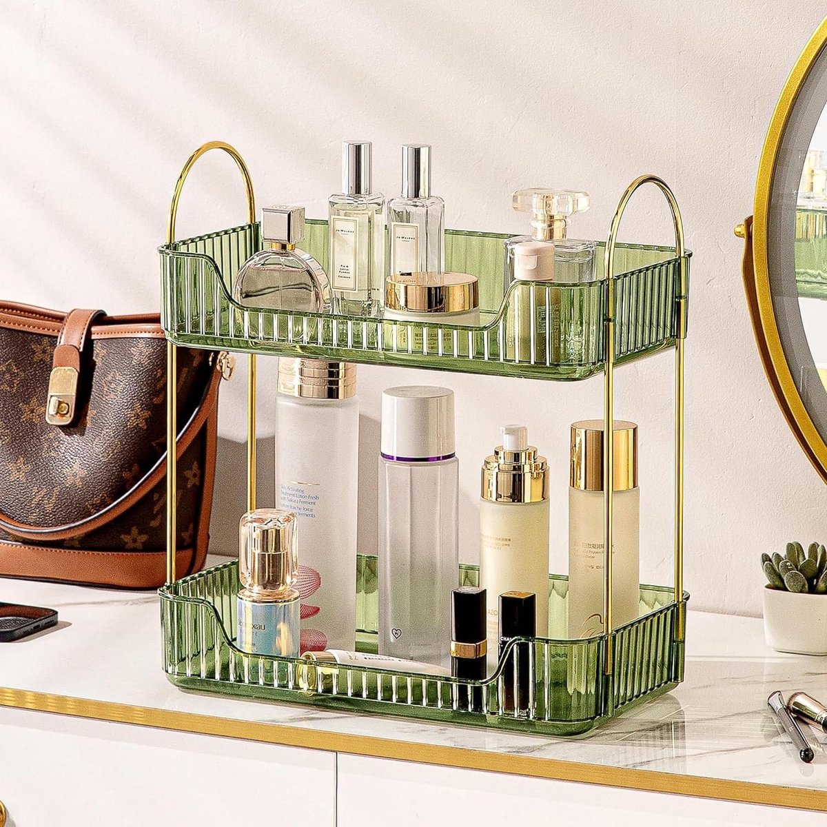 360 Graden Draaibare Make-up Organizer met 2 Lagen, Perfect voor Parfum, Huidverzorging en Sieraden, Ideaal voor je Make-up Tafel en Slaapkamer