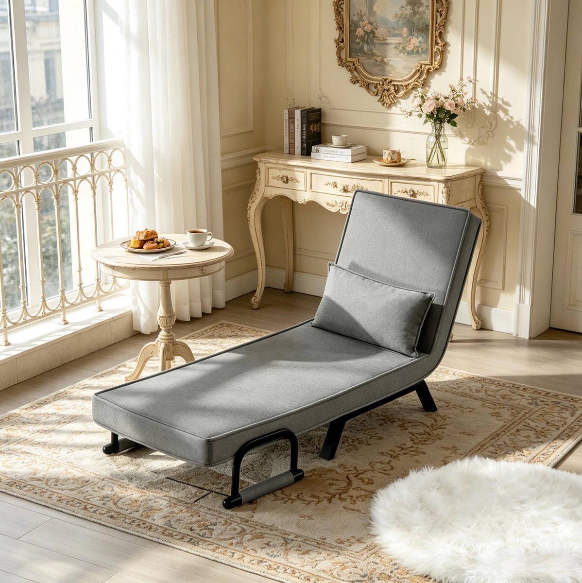 MIVRAY Fauteuil 65 x 78 x 75 cm - Drie-in-een Slaapstoel Met 5 Standen Rugleuning - Voor Woonkamer En Slaapkamer - Linnen Grijs