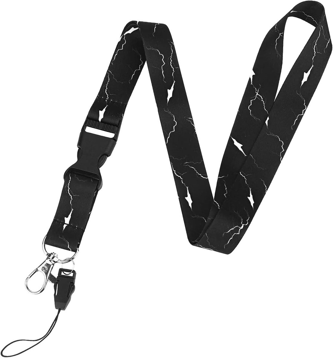 Zwarte Marmer Lanyard voor Vrouwen met Draaihaak, Neopreen Halsband voor Sleutels, Mobiele Telefoon en Badgehouders, Ideaal voor Docenten en Evenementen