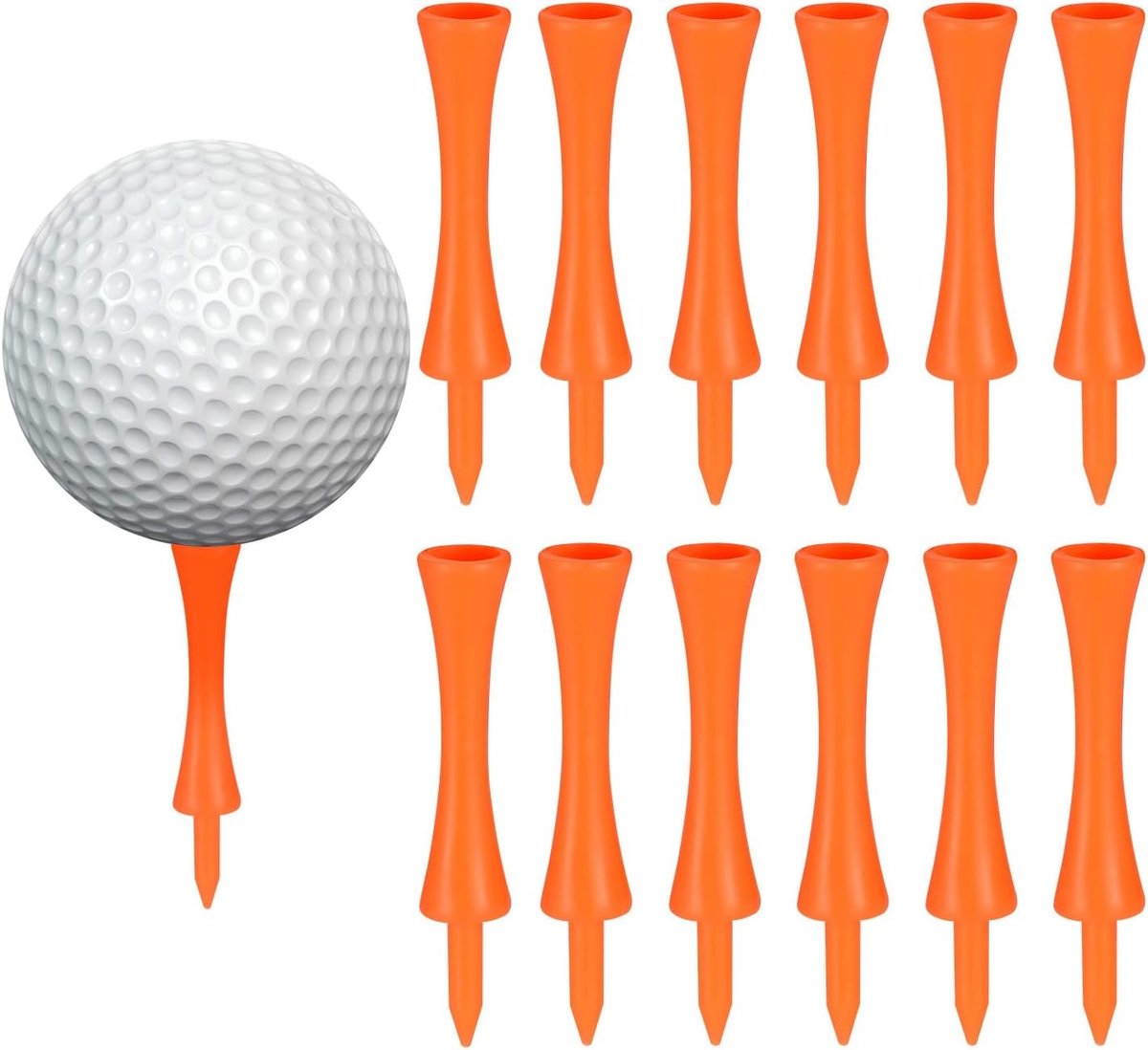 100 Stuks 70mm Plastic Golf T-Shirts in Oranje, Duurzaam en Geschikt voor Golfclubs, Oefenmatten en Golfballen