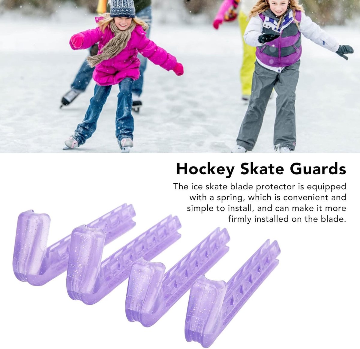 Skateblade bescherming voor hockeyschaatsen, veerbescherming, paarse kleur, duurzaam en veilig