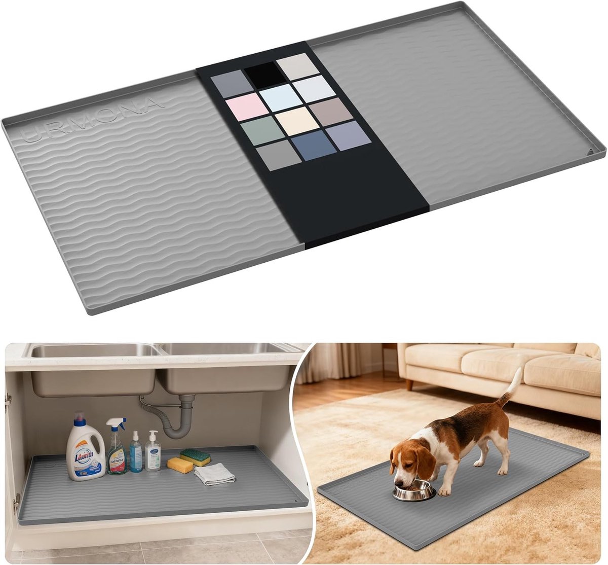 Onderkastmat 100 x 50 cm, Waterdichte Siliconen Liner voor Keuken, Druppelbak en Bescherming voor Onderkast, Beige
