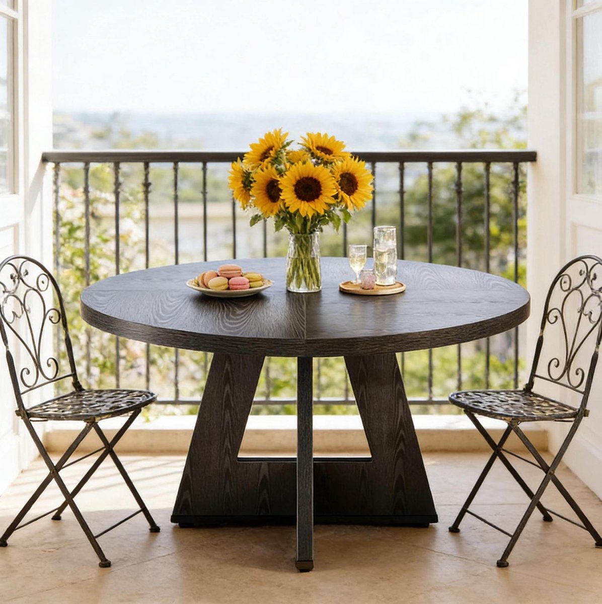STILVORA Eettafel - Ronde Tafel Voor 4 Personen In Landelijke Stijl - Voor Eethoek En Woonruimte - Hout - 120 x 120 x 75 Cm - Zwart