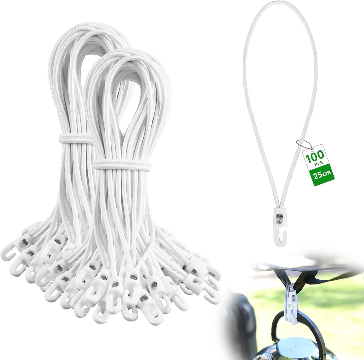 Multifunctionele Tensioner met Elastisch Touw 25 cm en Haak 4 mm - 100 Stuks voor Zeilen, Kamperen en Tentgebruik