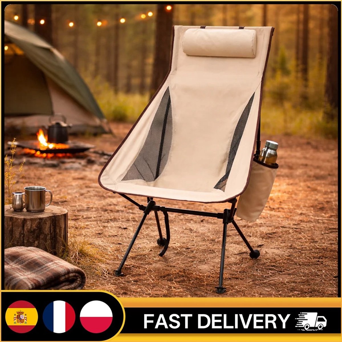 Inovra - Dailygoods Draagbare opvouwbare campingstoel met hoofdsteun Lichtgewicht aluminiumlegering Toeristenstoel Visstoel Maans