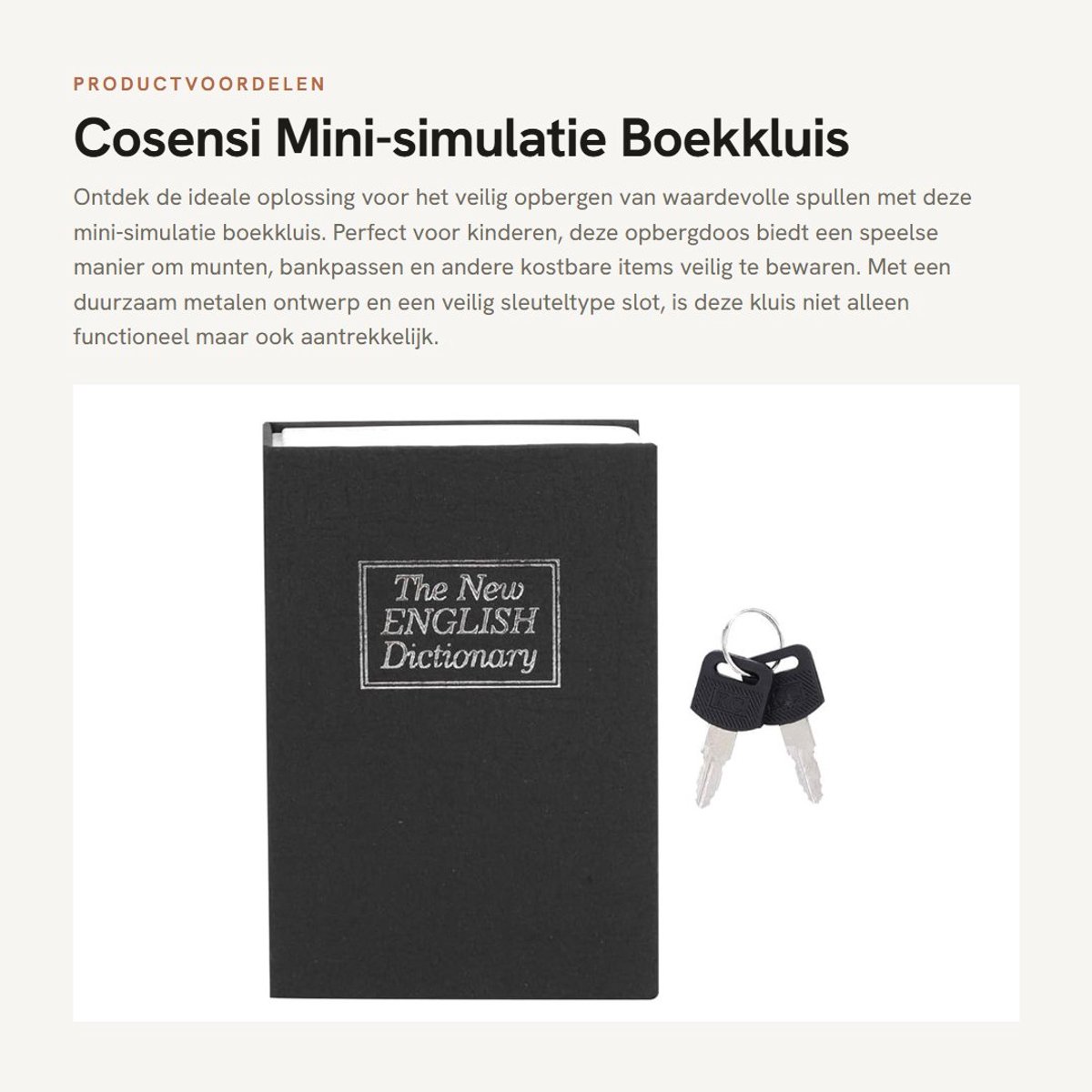 Inovra- Boekkluis Mini - Veiligheidsslot - Opbergdoos - Sleuteltype - Roestvrij Staal - Voor Munten en Bankpassen - Gewicht 272 g - Veiligheidsbox