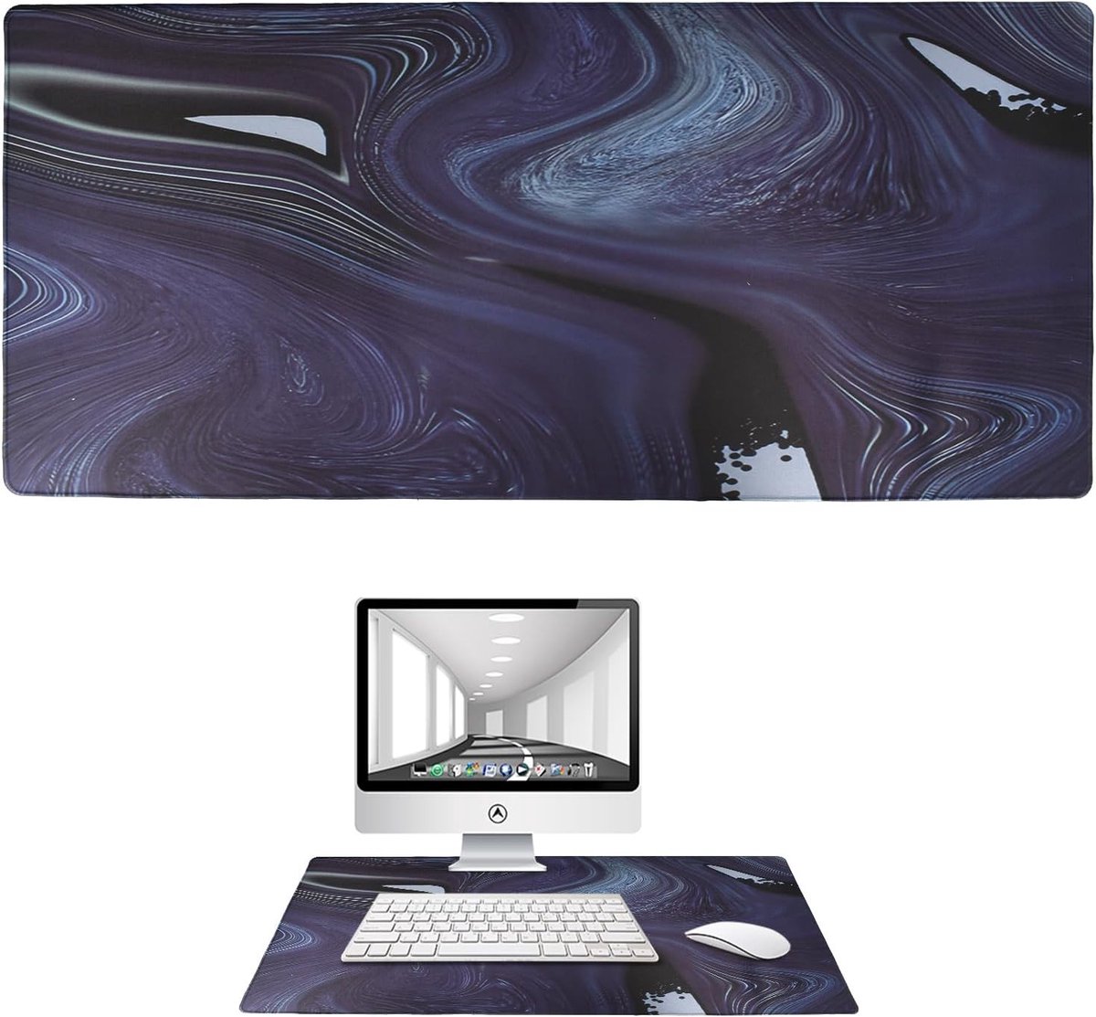 Grote XXL Gaming Muismat 900 x 400 mm, Antislip en Waterdicht, Nauwkeurige Bureauonderlegger voor PC en Laptop, Zwart/Blauw