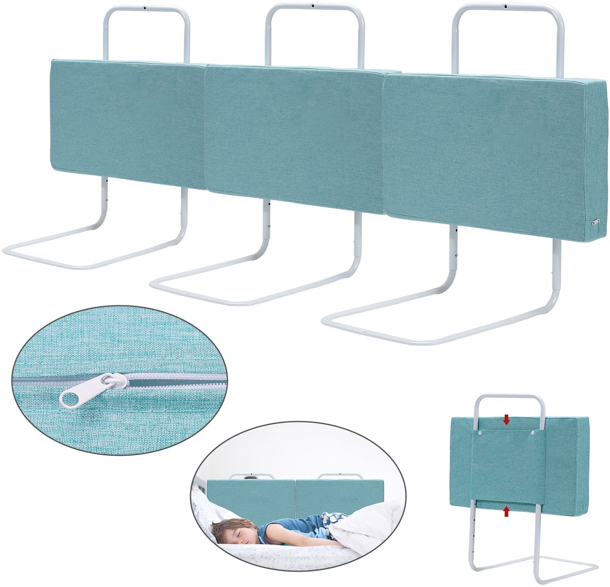 3x Baby bedhek 50 cm - zacht gewatteerde uitvalbeveiliging - hoogte verstelbaar 40-60 cm - Groen