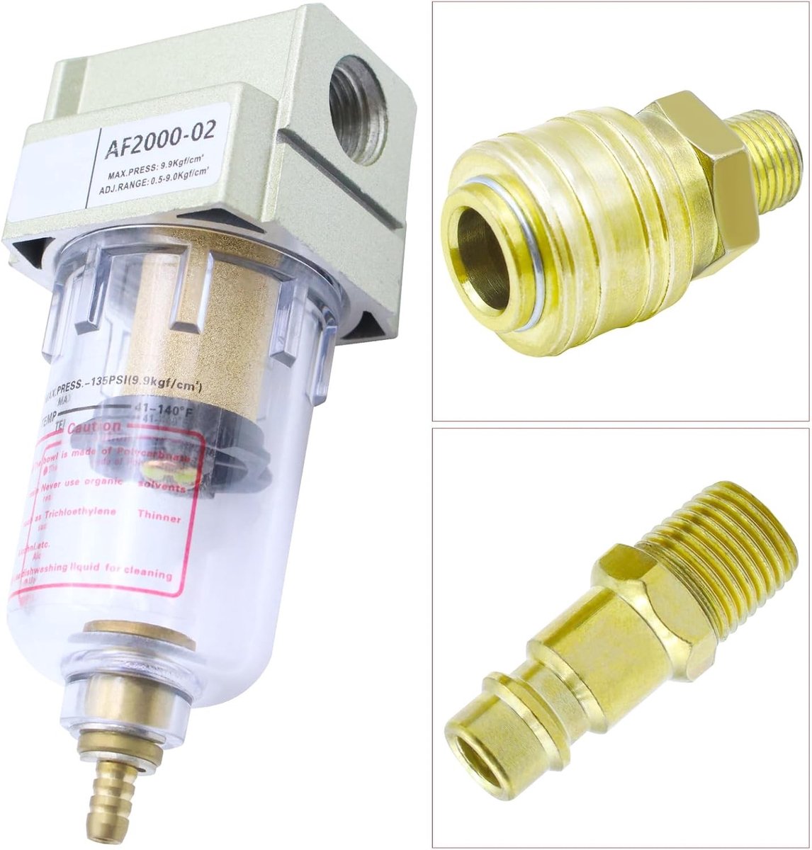 Water-olie afscheider 1/4 inch voor perslucht met 4 snelle koppelingen en Teflon filter voor compressor, ideaal voor luchtcompressoren en luchtbehandeling – foto 7