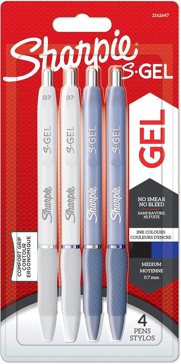SnelShoppen - Gelpennen Set 4 Stuks met Medium Punt 0,7 mm - Vorstblauwe en Witte Parelvaten - Zwarte en Blauwe Inkt - Perfect voor Schrijven, Tekenen