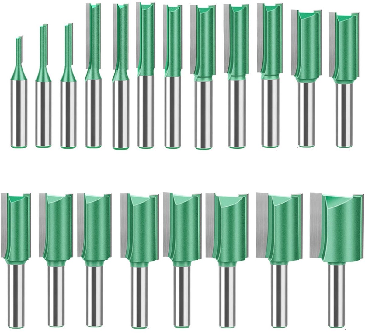 Dailygoods - MACHSWON 20 stuks 8 mm schacht, rechte frees, dubbele groef voor houtbewerking, frees 3 mm tot 25 mm snijdiameter