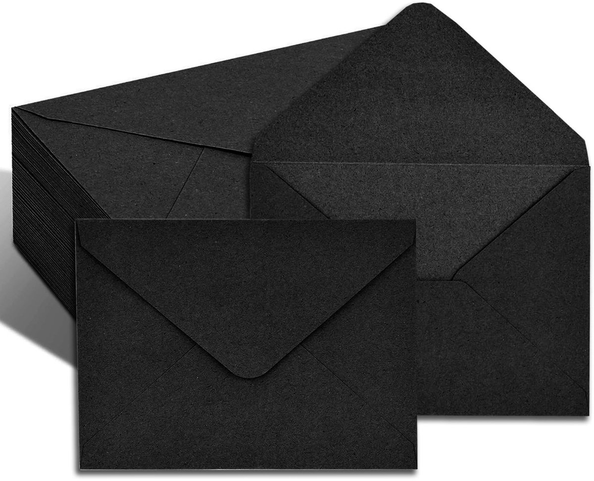 Dailygoods - Enveloppen van kraftpapier, 100 stuks, 11,4 x 16,2 cm, enveloppen met natte lijm, enveloppen van kraftpapier, voor wenskaarten, uitnodigingen, verjaardagskaarten, nat lijmen, zwart