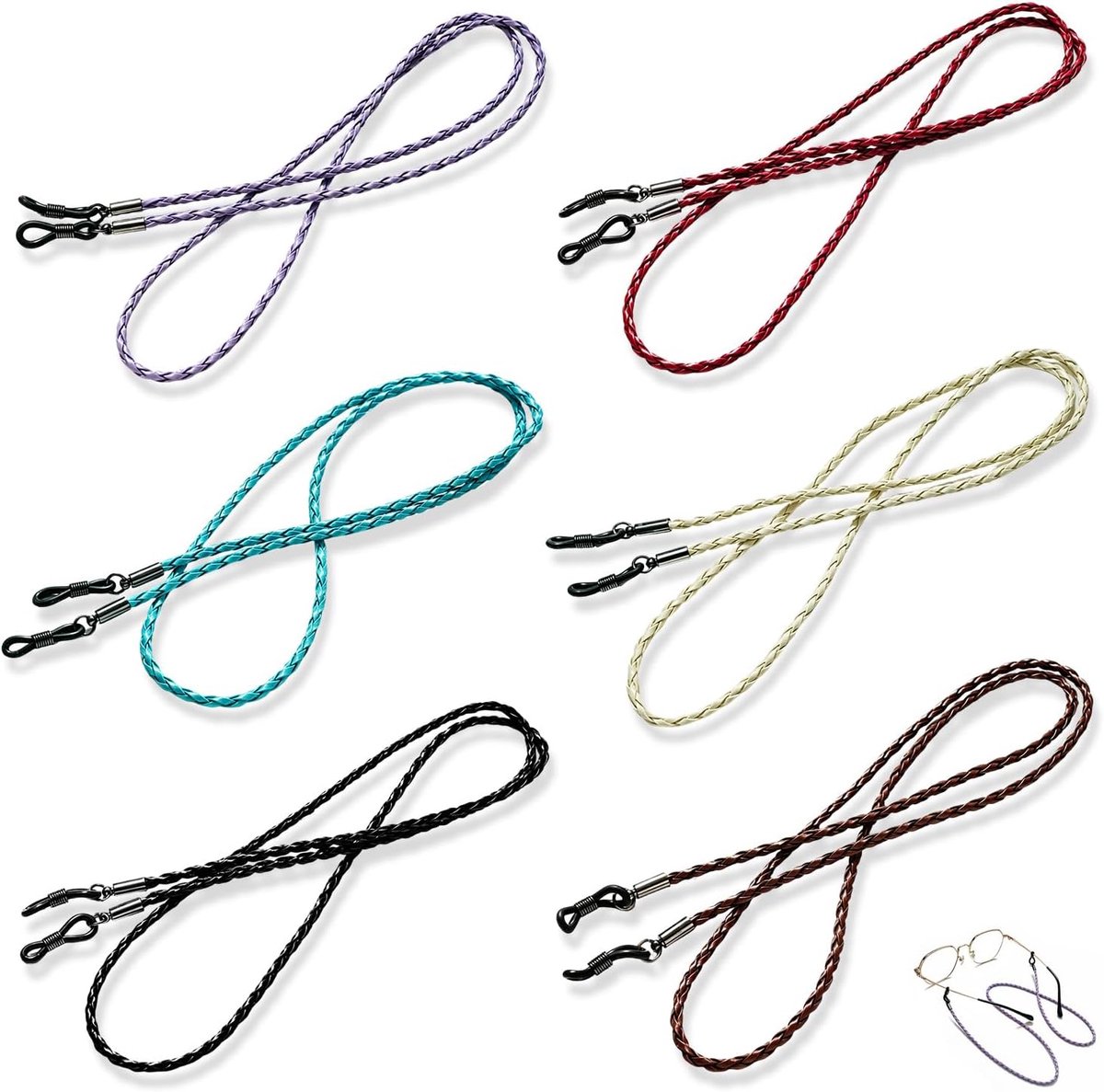 Glazen ketting, veelzijdige antislip brillenketting voor heren en vrouwen, zonnebrillenriem, brillengordel, gevlochten - ShopVlot
