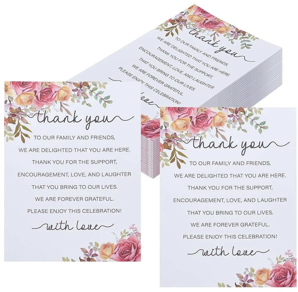 Dailygoods- Bedankkaarten 50 Stuks - Bruiloft - Bloemenpapier - Rechthoekig - 10 x 15 cm - Wit Papier - Elegant Ontwerp - Bedankbriefjes
