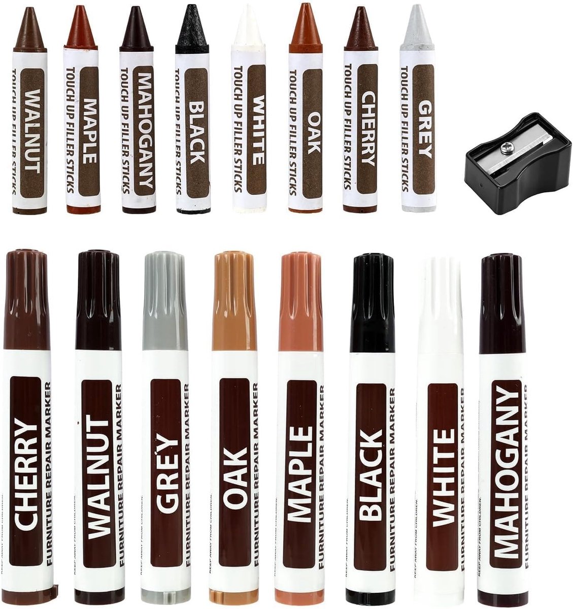 Viltstiften voor houtreparatie - 17-delige set - 8 kleuren - perfect voor het herstellen van meubels - ShopVlot