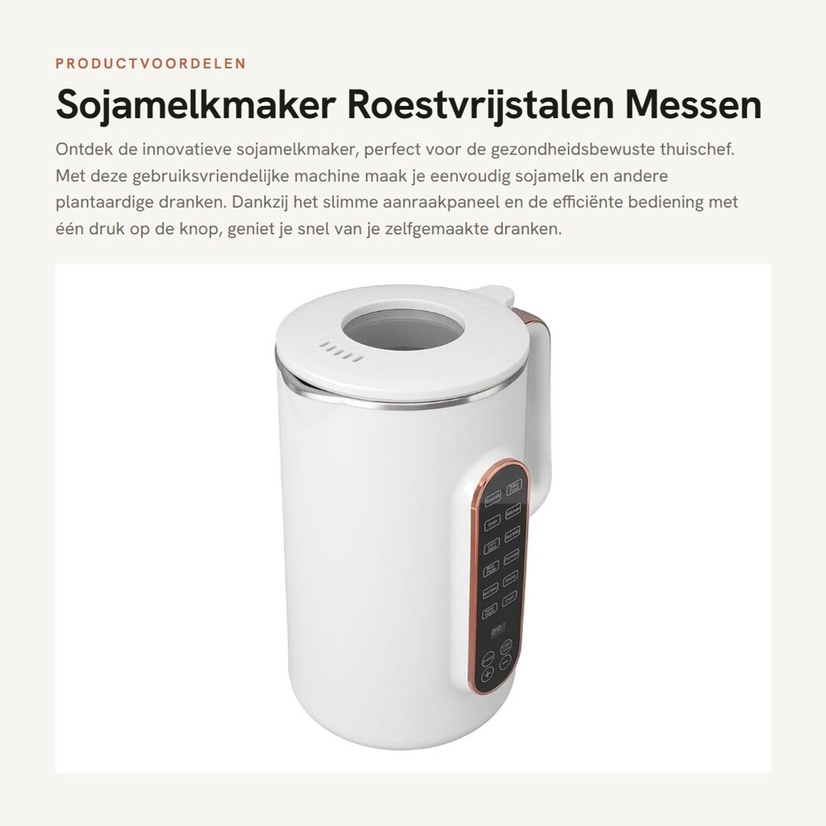 Dailygoods - Sojamelkmaker - Roestvrijstalen Messen - Eenvoudig schoonmaken - Wit - Smart Touch-bediening - Voor thuisgebruik - 1200 Milliliter