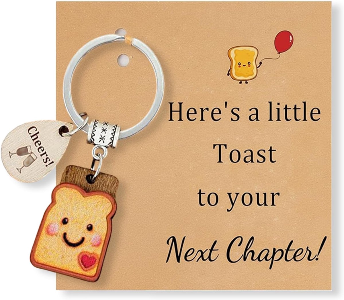 Thijox - Toastbrood Sleutelhanger met Wenskaart - Schattige Geluksbrenger voor Afscheid, Nieuwe Baan, Collega's - Origineel Cadeau voor Feestelijke Ge