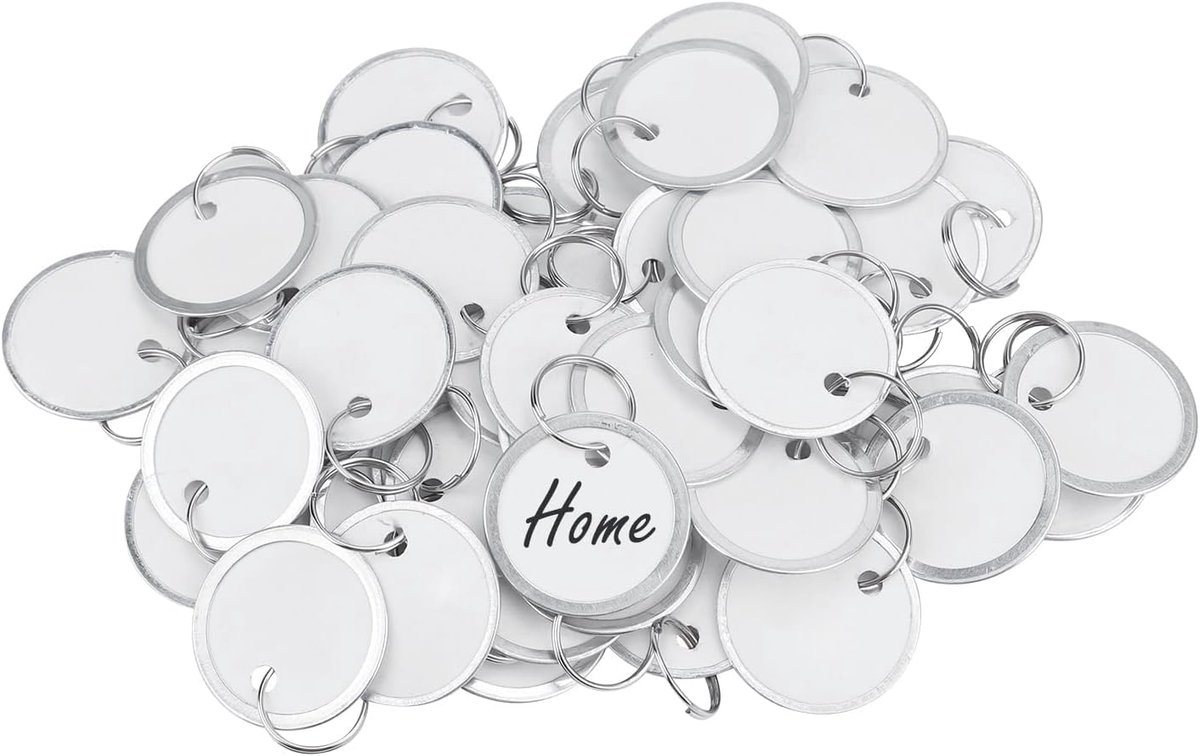Thijox - 50 Stuks Metalen Kunststof Sleutelhangers Rim Key Tags 2,5 cm - Beschrijfbare Ronde Etiketten met Gedeelde Ringen - Lichtgewicht Voor Item-Id