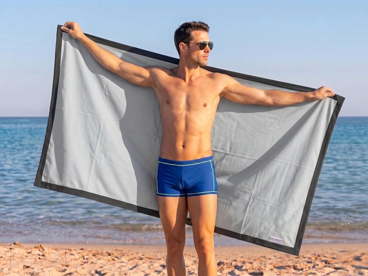 Thijox - Microvezel Strandhanddoek 90 x 180 cm met Contrasterende Rand, Licht, Sneldrogend, Zandbestendig, Ruimtebesparend voor Zee, Zwembad en Reizen