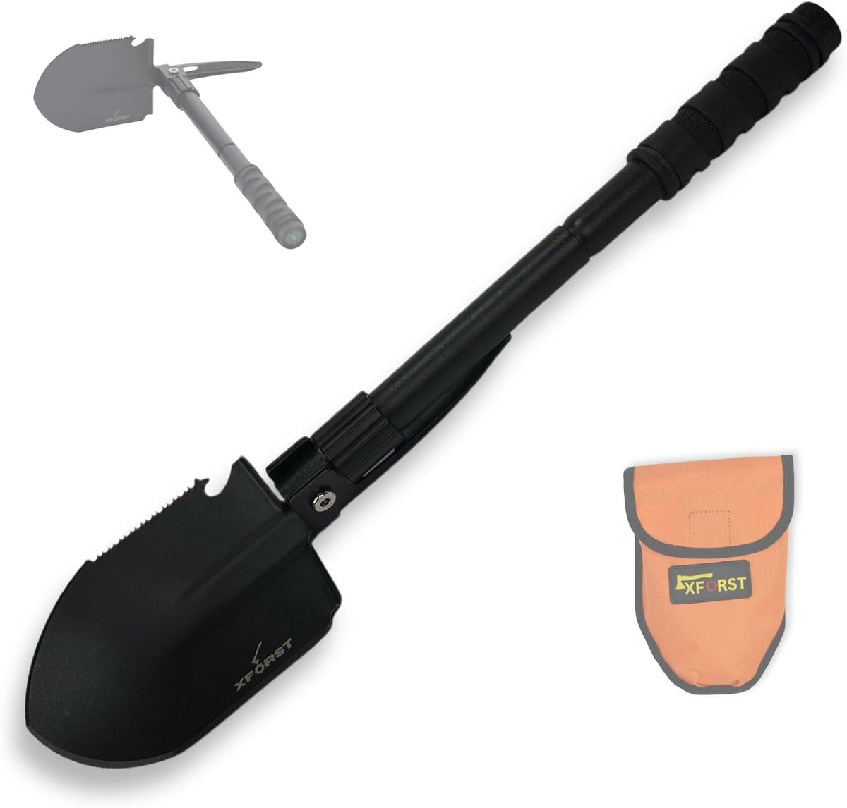 Thijox - Xforst KS4 Multifunctionele Inklapbare Schop met Tas - Geschikt voor Kamperen, Tuinieren, Outdoor-Activiteiten - Robuuste Hickory Stelen