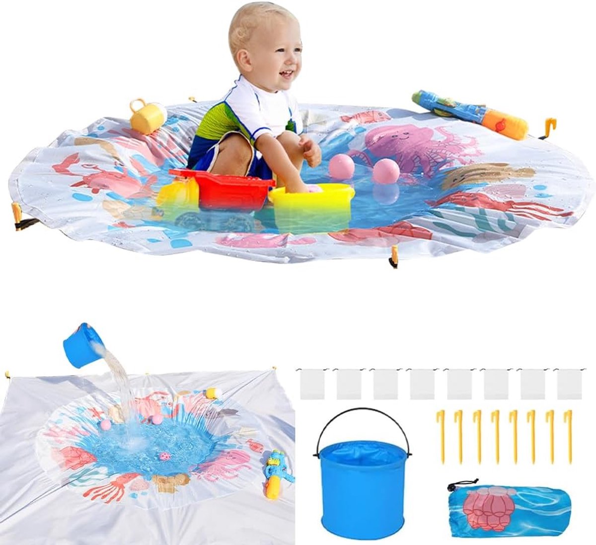 SnelShoppen - Toddler Beach Pool 140cm - Opvouwbare en Draagbare Baby Zwembad voor Strand, Tuin, Vakantie en Picknick - Ideaal voor Kinderen