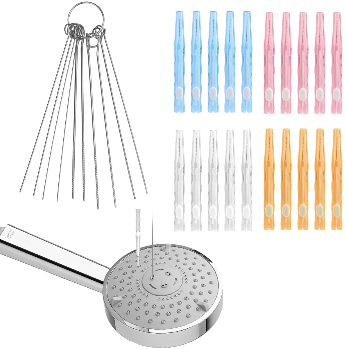 Dailygoods- Douchekop Reinigingsborstels 30 Stuks - Reinigingspicks - Anti-Verstopping - Nylon/Plastic - Roestvrij Staal - Grondige Reiniging - Reinigingsset