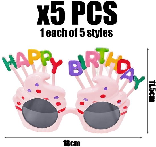 Store_9 - Verjaardagsbril - Grappige zonnebril - Feestdecoratieaccessoires - 5 stuks - Lichtgewicht en kleurrijk - Geschikt voor dames en heren - D... van store-9 — afbeelding 5
