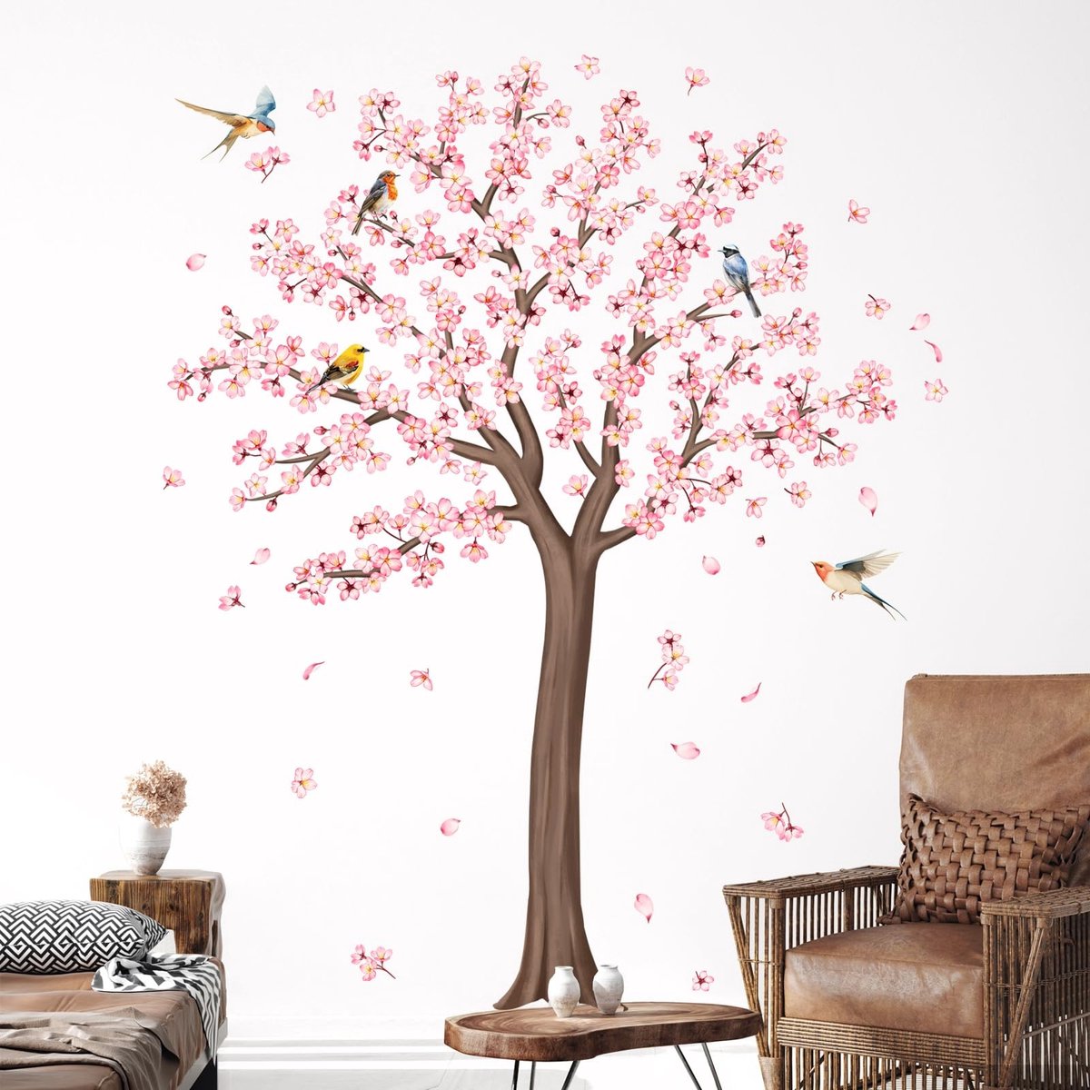 Dailygoods- Muursticker Kersenbloesem - Vinyl Muurdecoratie - Zelfklevende Wanddecoratie - Waterdicht - Matte Afwerking - Eenvoudig te Installeren