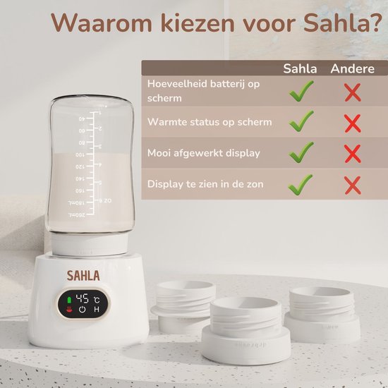 SAHLA Draadloze Flessenwarmer - Draagbaar Flesverwarmer - Binnen 3min warm - 4 adapters - BPA-vrij - Onderweg - Snel warm - Alle merken - Altijd de perfecte temperatuur, waar je ook bent! — afbeelding 2