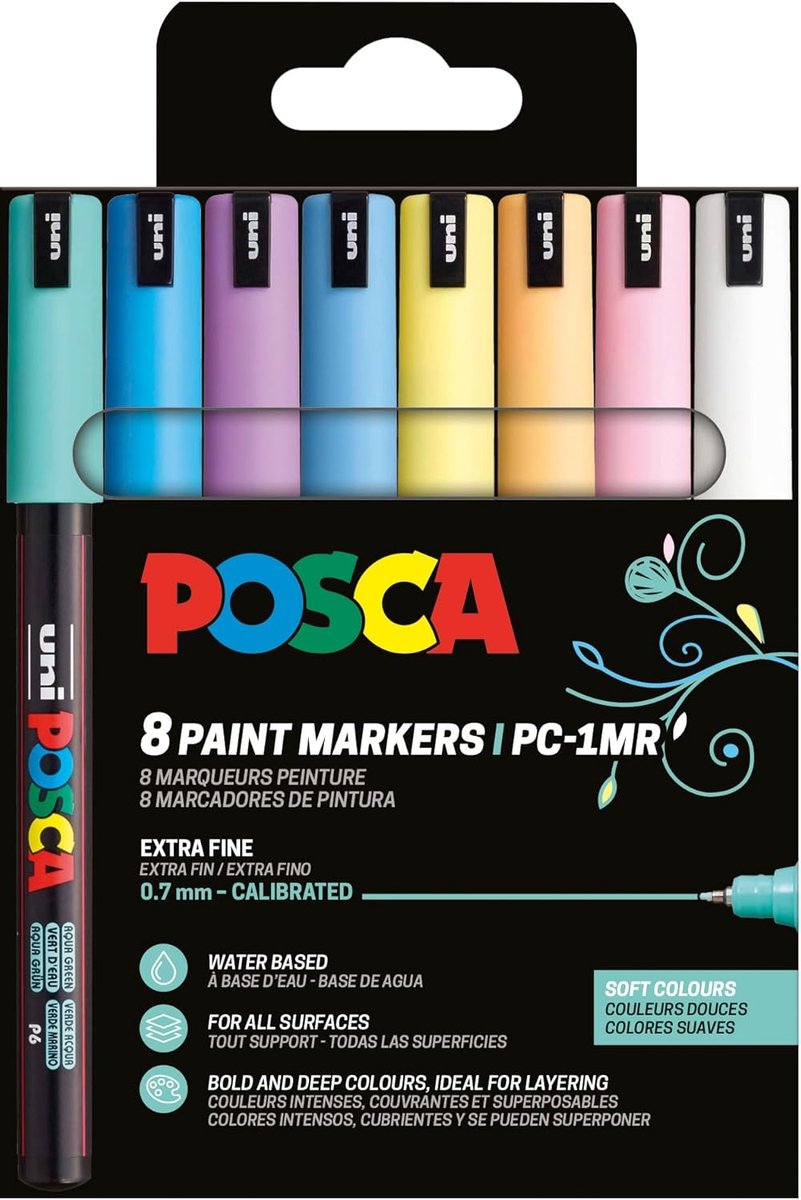 SnelShoppen - POSCA Marker Set van 8 Acrylstiften PC-1MR, Permanente Marker 0,7 mm Ronde Punt voor Creatief Schilderen, Kunst, DIY, Tekenen en Decorat