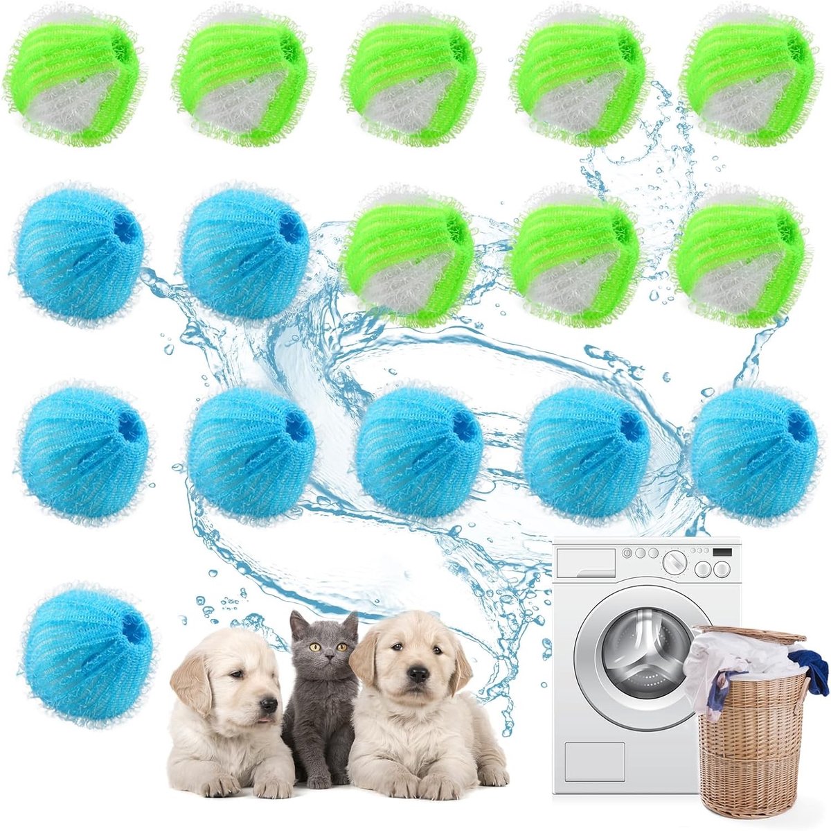 16 Stuks Herbruikbare Pluisballen voor Dierenhaarverwijdering in de Wasmachine, Ideaal voor Katten- en Hondenhaar, Effectieve Pluisjesverwijderaar