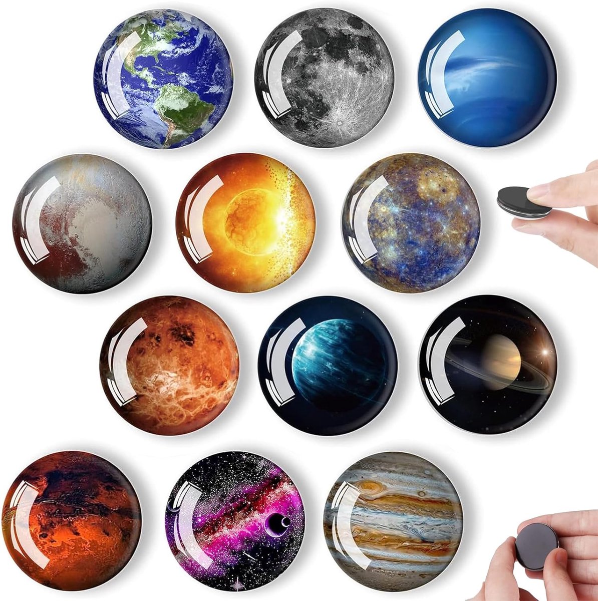 Thijox - 12 Stuks Kleurrijke Planeet Glas Koelkastmagneten - Decoratieve Magneten voor Koelkast, Whiteboard en Prikbord - Ideaal als Cadeau voor Kinde