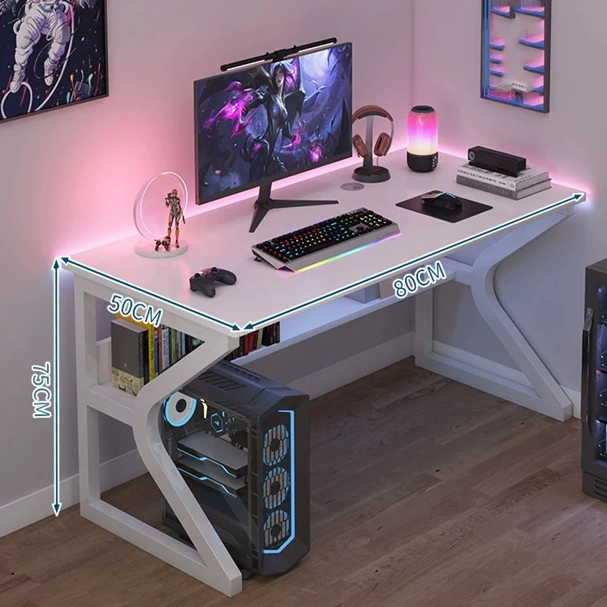 Parasha Nova Bureau - Bureautafel wit - 80 cm computerbureau, speeltafel, moderne ergonomische tafel in racestijl - werkstation, schrijftafel, studeertafel voor thuiskantoor, gamekamer