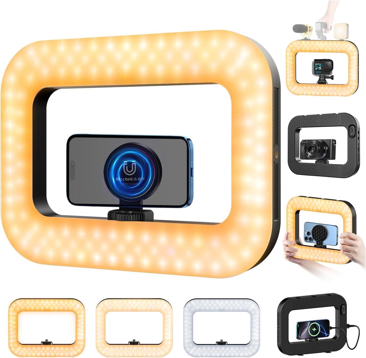 Thijox - Magnetische Telefoonlamp voor Video-opname, Handheld Smartphone Stabilisator met Licht, 8000mAh LED Selfie Ringlamp, Telefoonhouder voor Vlog
