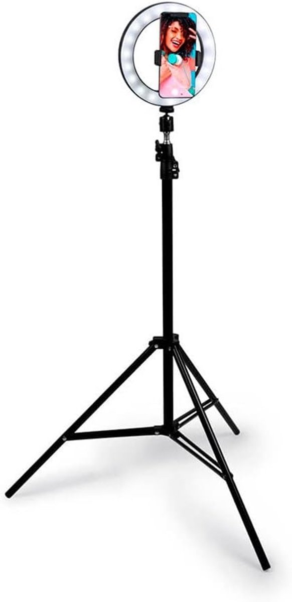 Thijox - Selfie Ringlicht op Statief - LED Ringlamp met Mobiele Telefoonhouder - Verstelbaar en Flexibel - Tot 210 cm - Perfect voor TikTok, YouTube e