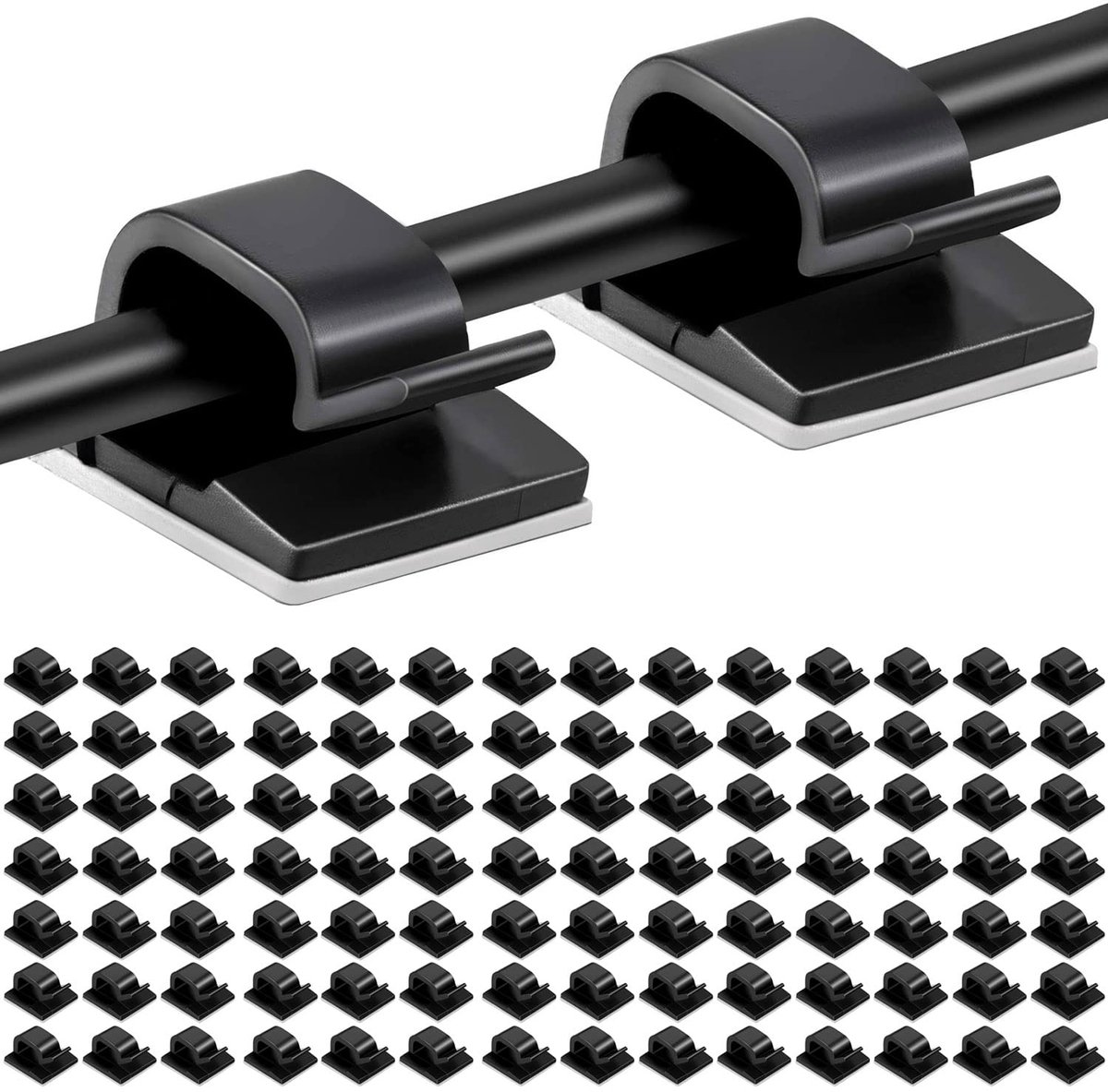 Thijox - 100 stks Zelfklevende Kabel Clips Kabelmanagement Beugel voor Elektrische Draad Organisator - Zwarte Plastic Kabel Snoer Clips voor Bevestigi