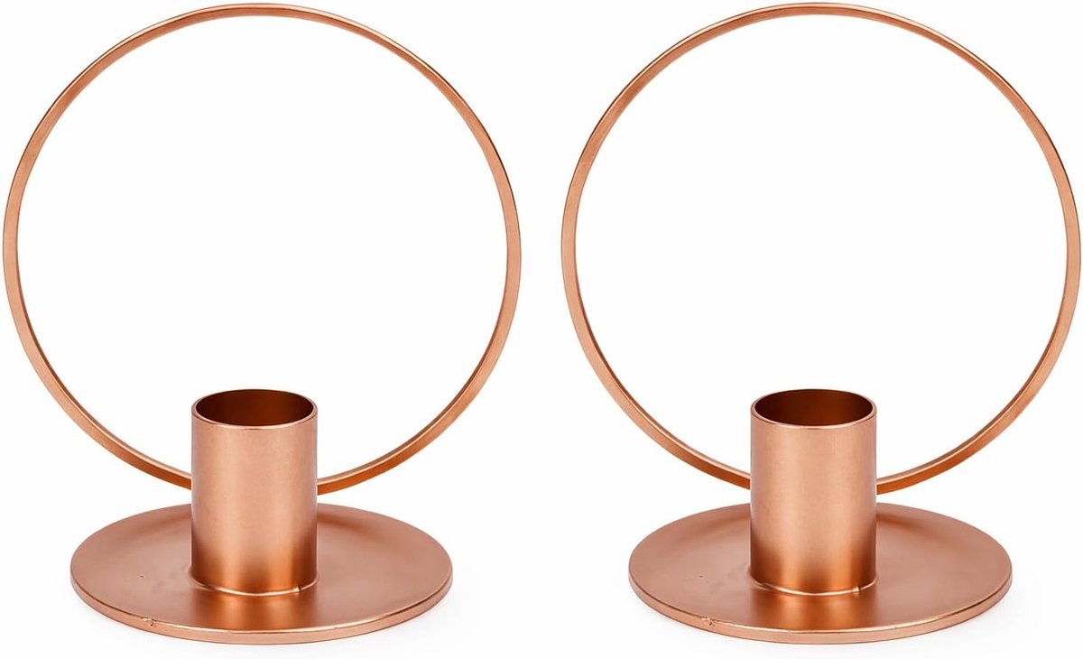 SnelShoppen - Set van 2 Elegante Metalen Kaarsenhouders HOPE in Roségoud Koper voor Stafkaarsen - Tafeldecoratie, Thuisdecoratie, Bruiloft Decoratie,