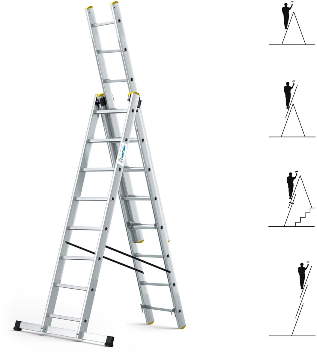 SnelShoppen - Transformeerbare Aluminium Ladder 3x8 Treden, Uittrekbaar, 6 Posities, Max. Werkhoogte 5,05 m, Ideaal voor Tuin, Klussen en Huishouden