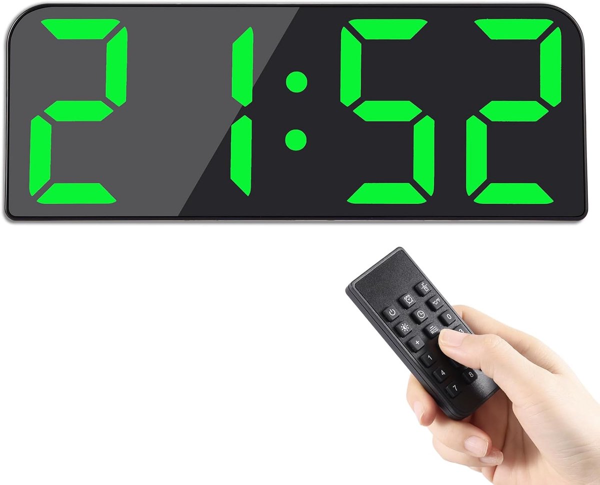 SnelShoppen - Digitale Wandklok 9.5 Inch Groot Display met Afstandsbediening, Digitale Klok met Countdown, Tijd, Datum, Temperatuur, Voor Woonkamer, K