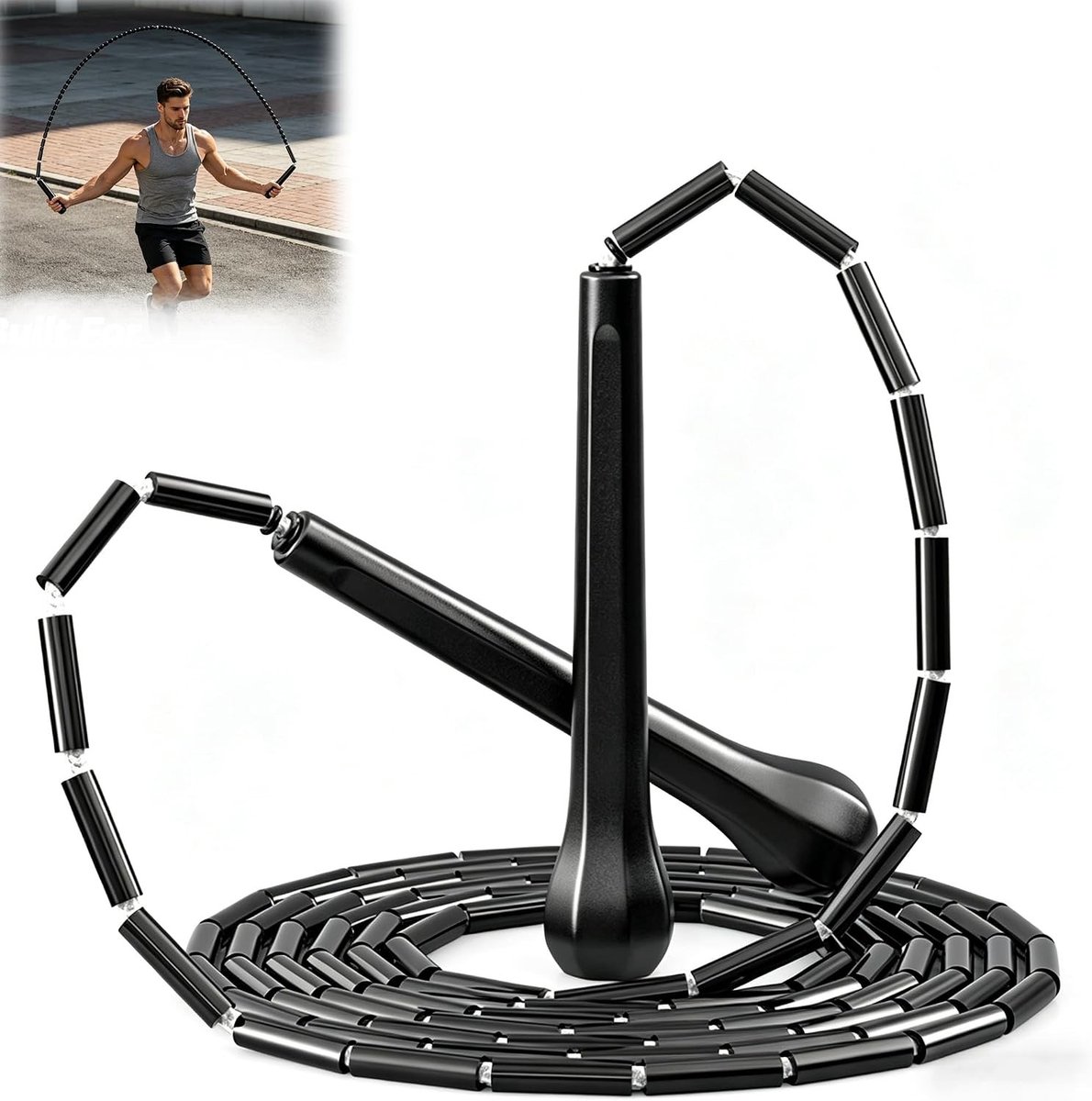 Verstelbaar springtouw van 3,1 m met onbreekbare handgrepen voor cardio en freestyle fitnesstraining, klitvrij en splintervrij