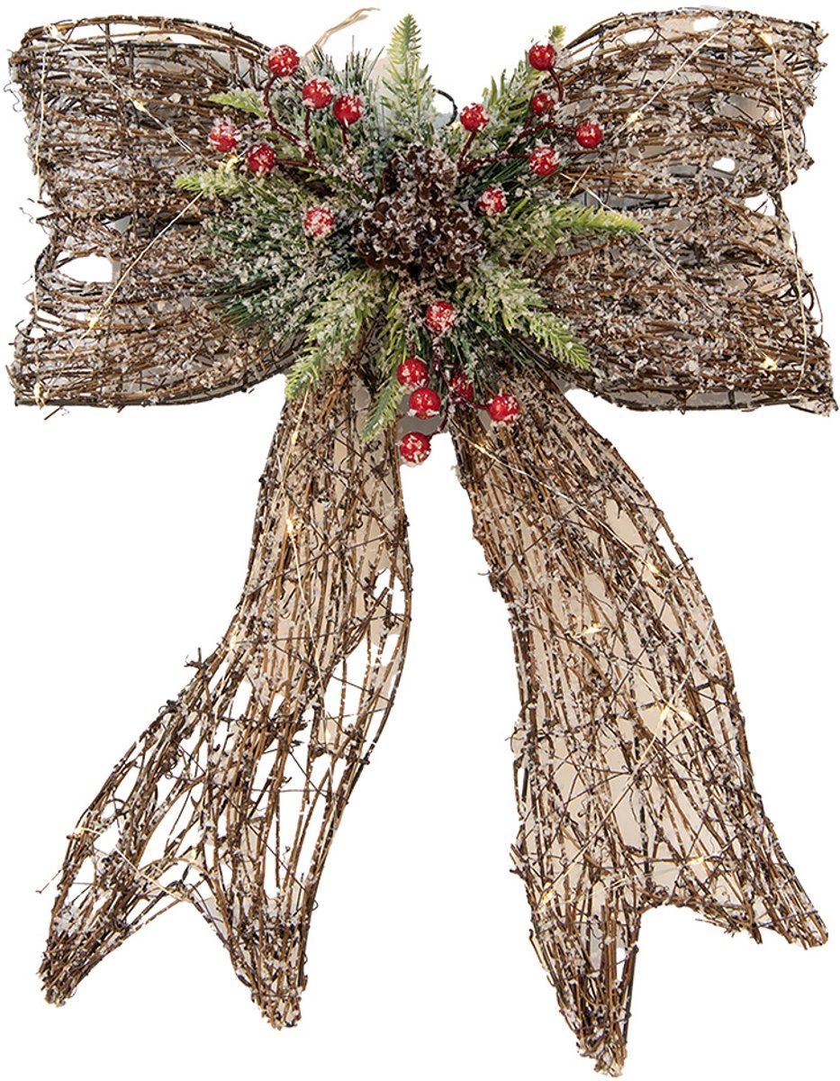 Clayre & Eef Kerstdecoratie met LED-verlichting 41x10x51 cm / 3xAA Bruin Rotan