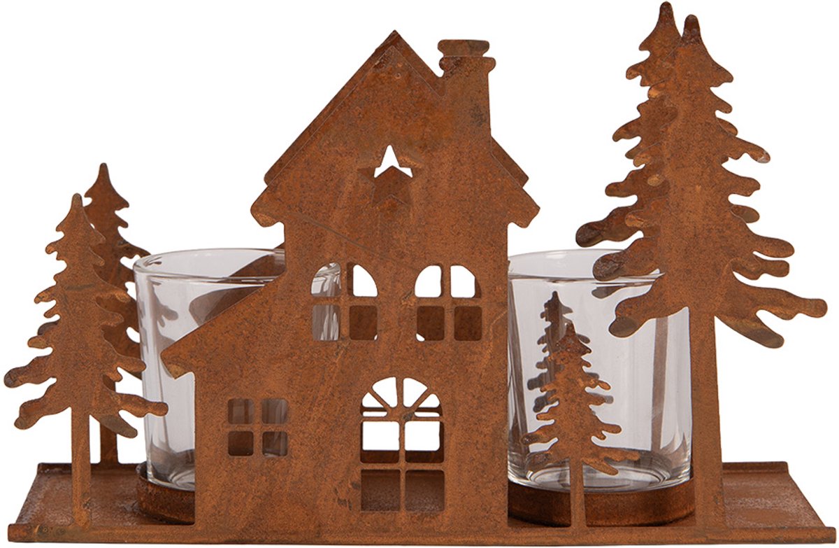 Clayre & Eef Waxinelichthouder Huis 20x8x12 cm Bruin Metaal