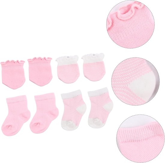 Babysokken en Wantenset - Babyhandschoenen Babyslofjes - Baby Warm Houden - Zacht Katoenmix - 12x6x0.3 cm - Multicolor — afbeelding 3