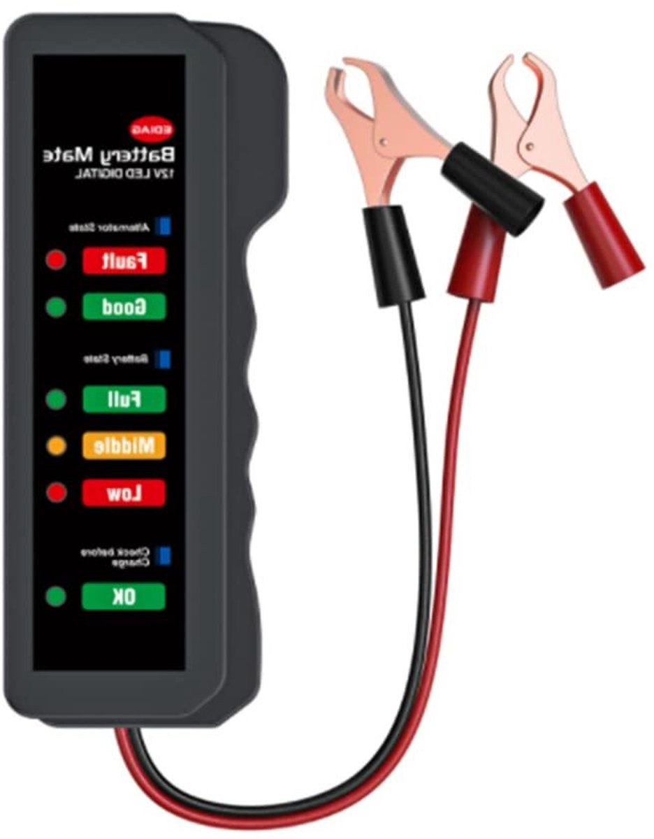 Accutester 12V - Batterij Tester - Auto Accu Controleren - Overbelastingswaarschuwing - 13 x 6 x 2 cm - Rood