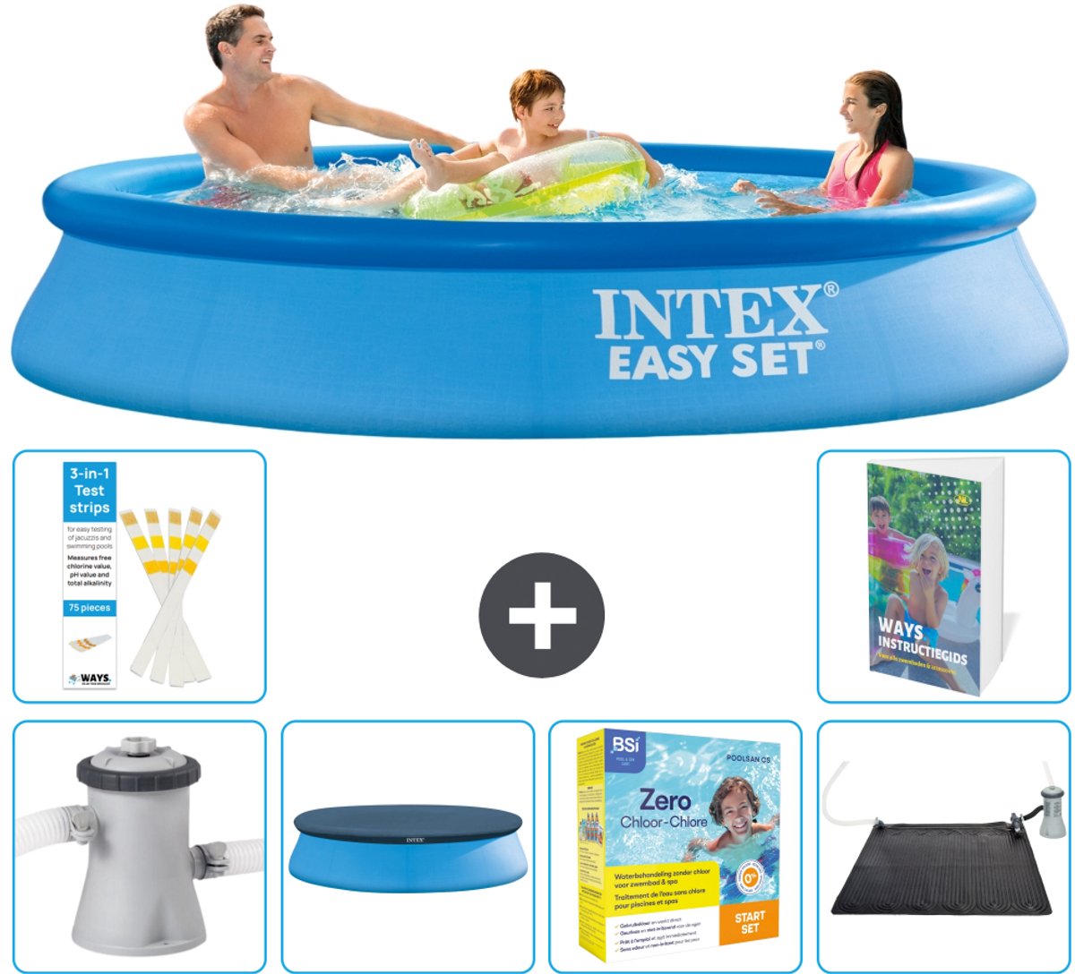 Intex Rond Opblaasbaar Easy Set Zwembad - 305 x 61 cm - Blauw - Inclusief Pomp - Afdekzeil - Onderhoudspakket - Solar Mat - 7-delig