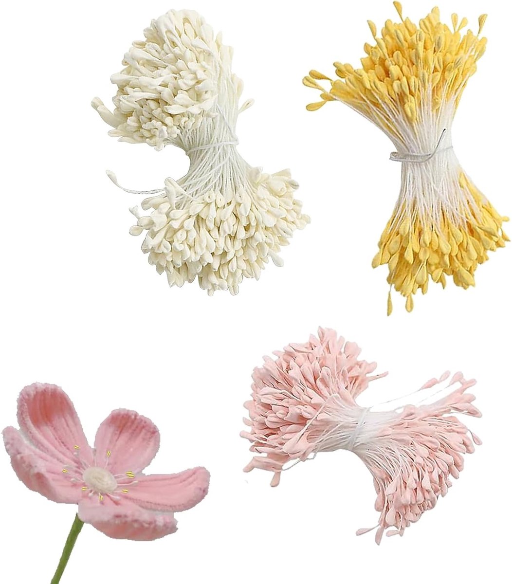 1050 Stuks Pijp Reinigers voor Bloemen, Met Parels, Tulpenstelen Accessoires, Creatieve DIY Projecten en Ambachten in Geel, Wit, Roze