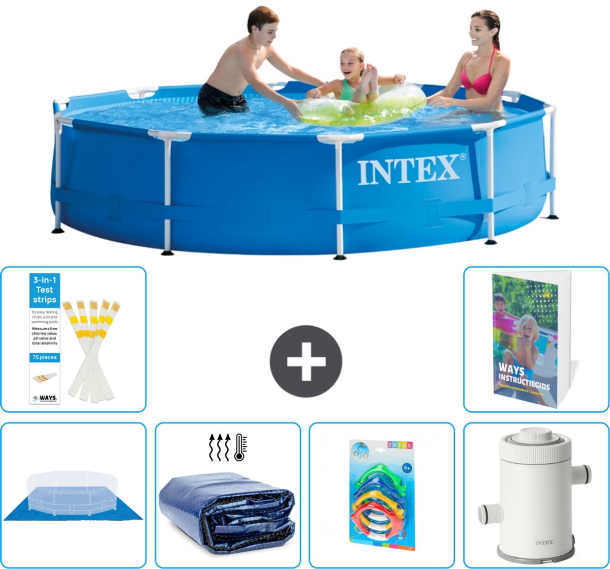 Intex Rond Frame Zwembad - 305 x 76 cm - Blauw - Inclusief Grondzeil - Solarzeil - Speelgoed - Zwembadfilterpomp - 7-delig