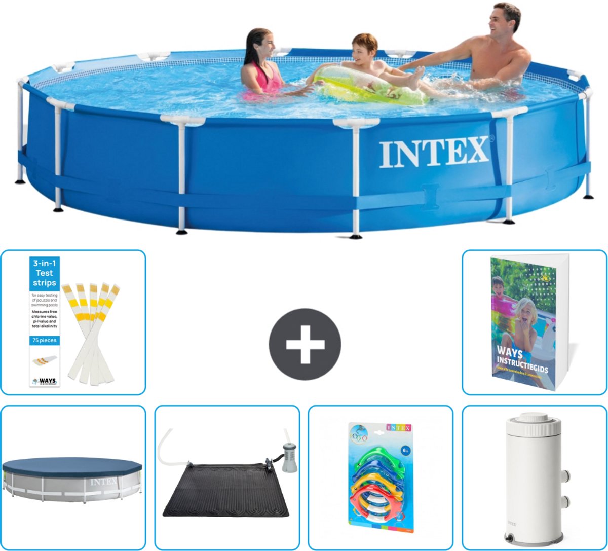 Intex Rond Frame Zwembad - 366 x 76 cm - Blauw - Inclusief Afdekzeil - Solar Mat - Speelgoed - Zwembadfilterpomp - 7-delig