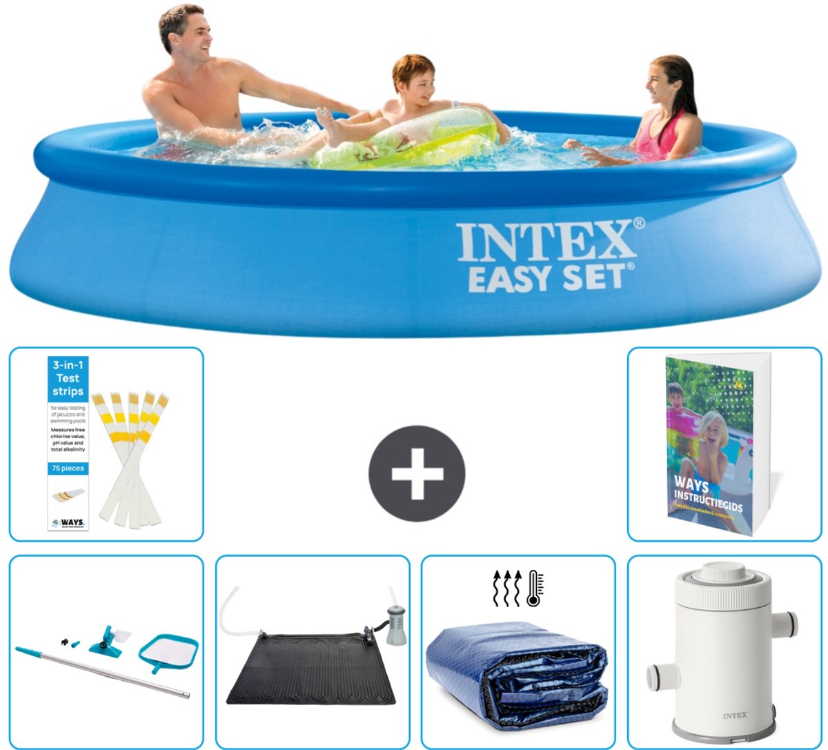 Intex Rond Opblaasbaar Easy Set Zwembad - 305 x 61 cm - Blauw - Inclusief Schoonmaakset - Solar Mat - Solarzeil - Zwembadfilterpomp - 7-delig