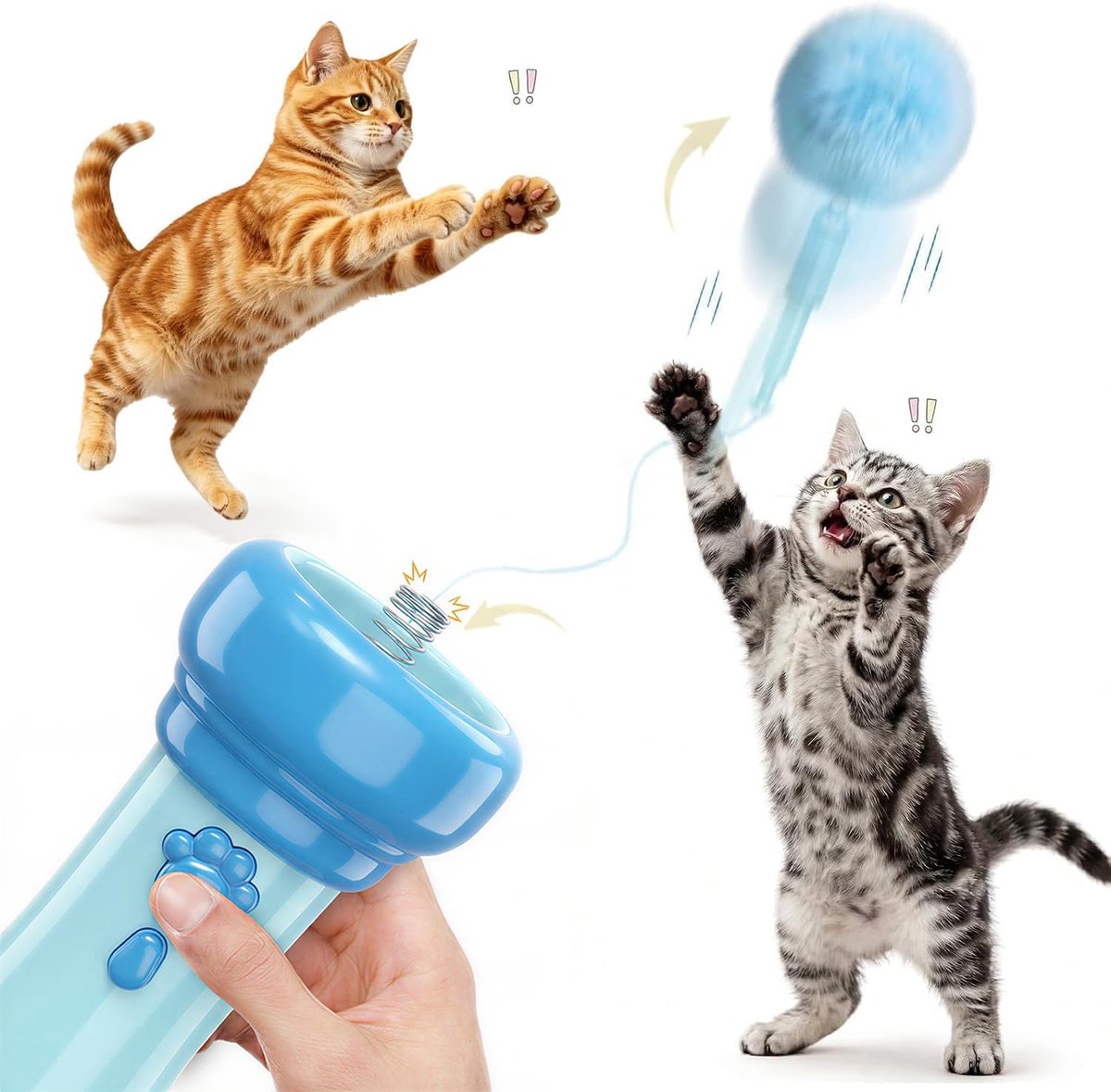 Interactief Katten Speelgoed met Afschieter - Eenklik Hergebruik Bal - Stimuleert Jachtinstinct voor Kittens en Volwassen Katten - Blauw